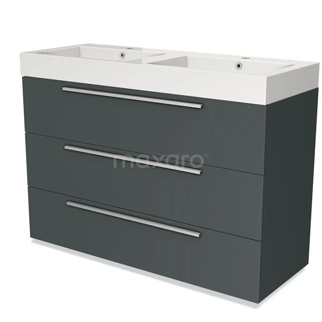 Modulo Vanity units with basin | 120 cm Dark grey Flat front Mineral marble 3 drawers BMW19-01333