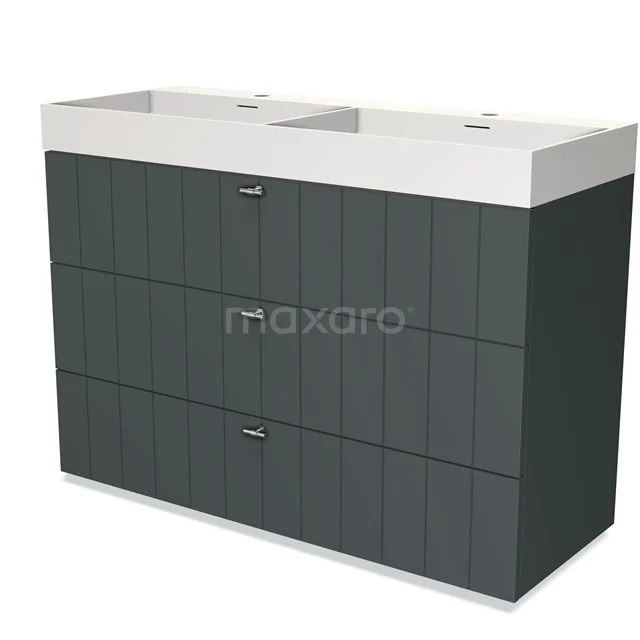 Modulo Vanity units with basin | 120 cm Dark grey Slat front Solid surface 3 drawers BMW19-01342