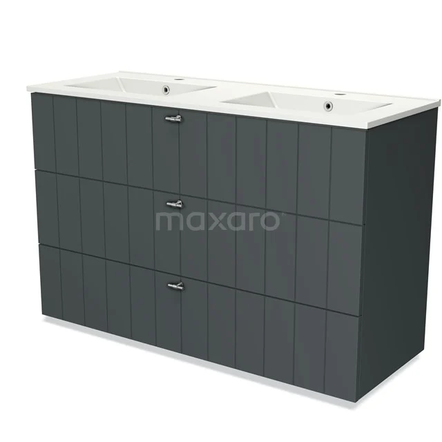 Modulo Vanity units with basin | 120 cm Dark grey Slat front Ceramic 3 drawers BMW19-01346