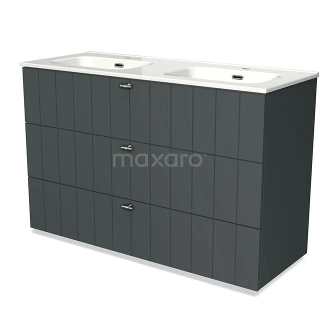 Modulo Vanity units with basin | 120 cm Dark grey Slat front Ceramic 3 drawers BMW19-01348