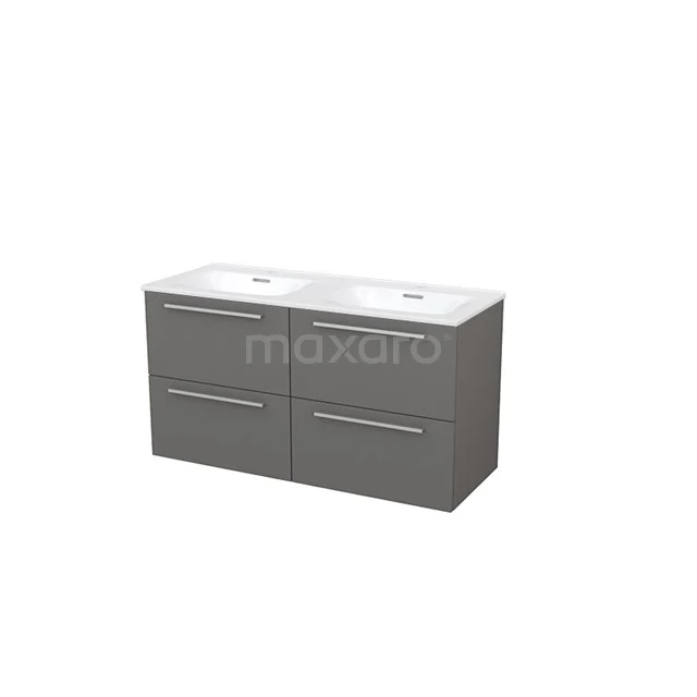 Grey bathroom unit with double basin, sleek design, four drawers and a modern finish for a stylish bathroom.