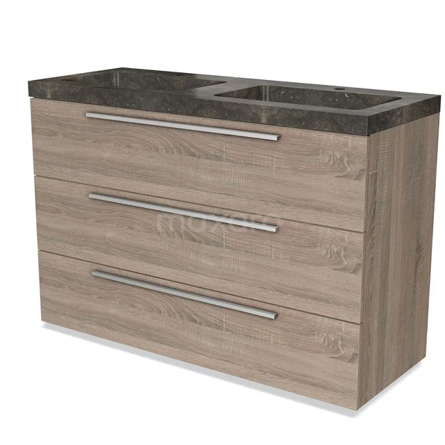 Modulo Vanity units with basin | 120 cm Oak Flat front Natural stone 3 drawers BMW19-01411