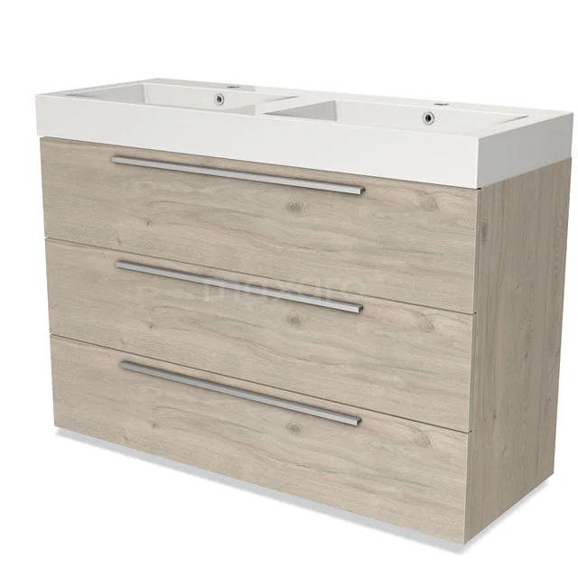 Modulo Vanity units with basin | 120 cm Light grey oak Flat front Mineral marble 3 drawers BMW19-01445