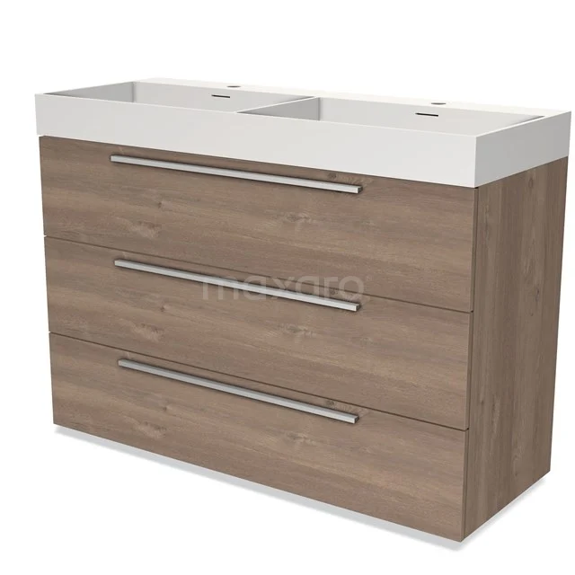 Modulo Vanity units with basin | 120 cm Mid brown oak Flat front Solid surface 3 drawers BMW19-01496