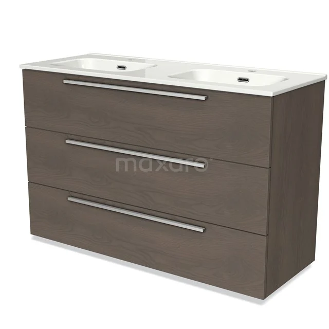 Modulo Vanity units with basin | 120 cm Dark brown oak Flat front Ceramic 3 drawers BMW19-01530