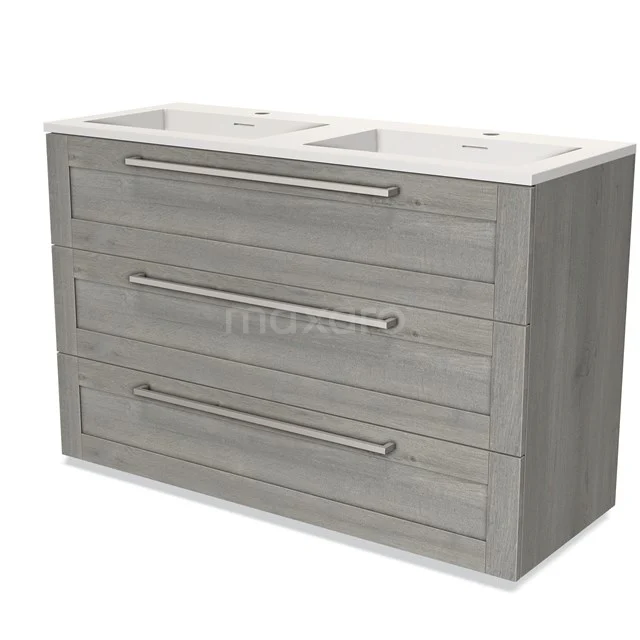 Modulo Bathroom furniture with sink | 120 cm Grey oak Frame front Solid surface 3 drawers BMW19-01564 Grey wooden Bathroom unit with double basin, three drawers and sleek design, ideal for a modern bathroom.