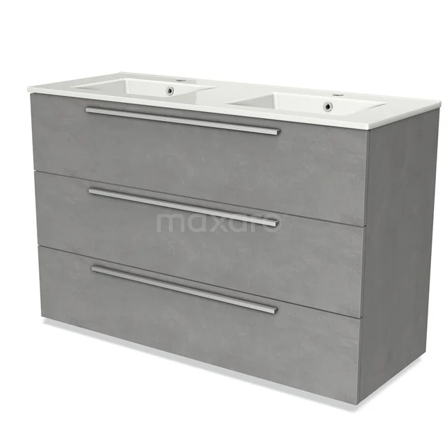 Modulo Vanity units with basin | 120 cm Light grey concrete Flat front Ceramic 3 drawers BMW19-01573