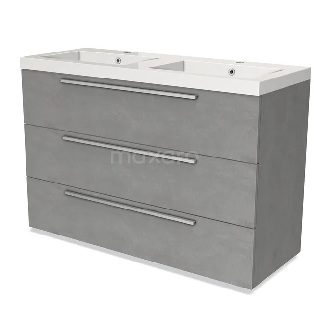 Modulo Vanity units with basin | 120 cm Light grey concrete Flat front Mineral marble 3 drawers BMW19-01575