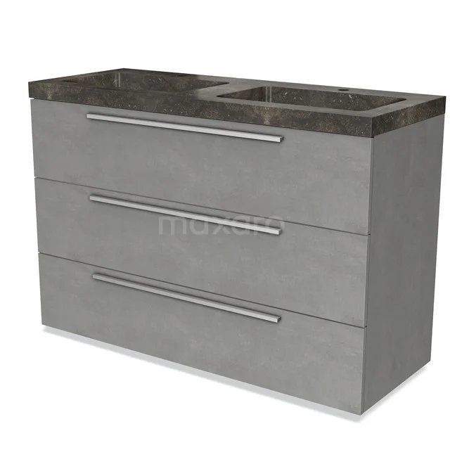 Modulo Vanity units with basin | 120 cm Light grey concrete Flat front Natural stone 3 drawers BMW19-01579