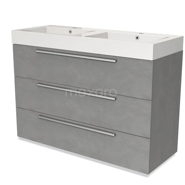 Modulo Vanity units with basin | 120 cm Light grey concrete Flat front Mineral marble 3 drawers BMW19-01585