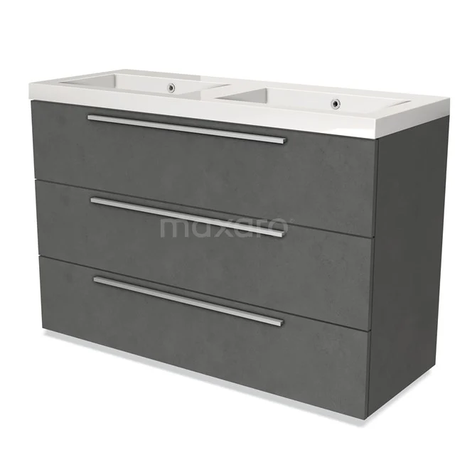 Modulo Vanity units with basin | 120 cm Dark grey concrete Flat front Mineral marble 3 drawers BMW19-01588