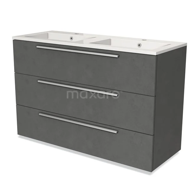 Modulo Vanity units with basin | 120 cm Dark grey concrete Flat front Mineral marble 3 drawers BMW19-01590