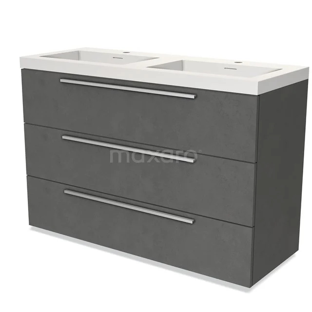 Modulo Vanity units with basin | 120 cm Dark grey concrete Flat front Solid surface 3 drawers BMW19-01591