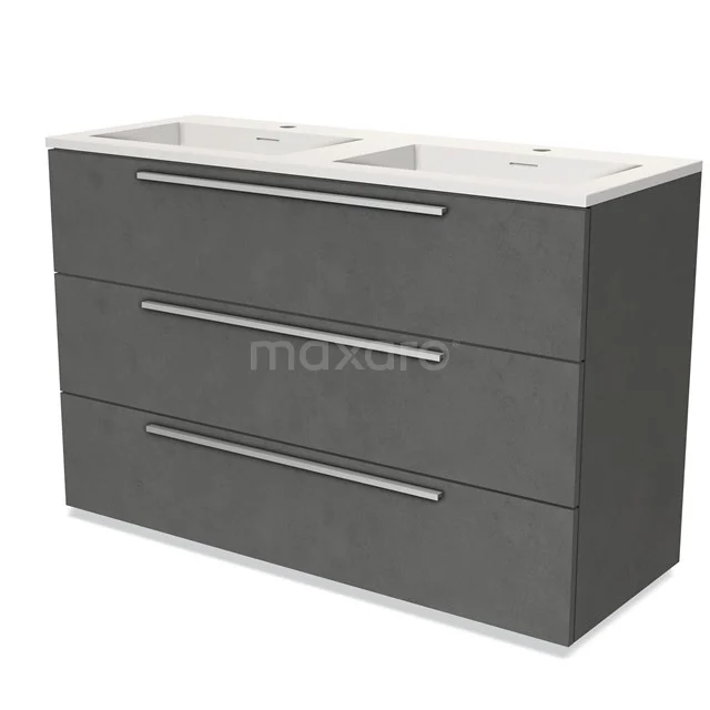 Modulo Vanity units with basin | 120 cm Dark grey concrete Flat front Solid surface 3 drawers BMW19-01592