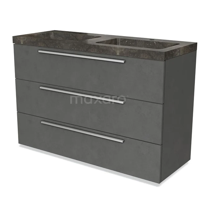 Modulo Vanity units with basin | 120 cm Dark grey concrete Flat front Natural stone 3 drawers BMW19-01593