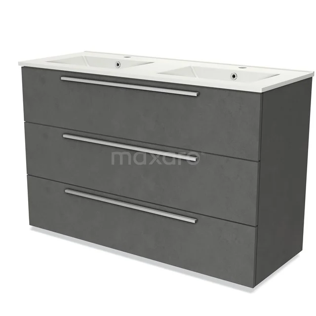 Modulo Vanity units with basin | 120 cm Dark grey concrete Flat front Ceramic 3 drawers BMW19-01598