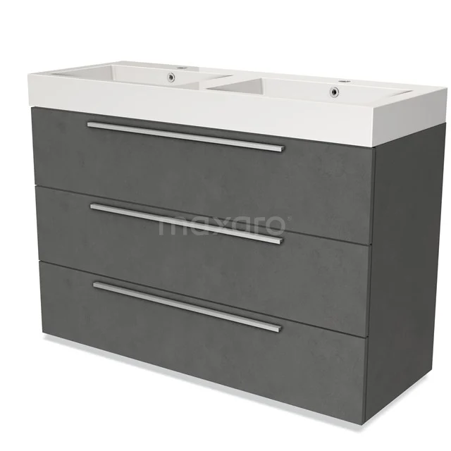 Modulo Vanity units with basin | 120 cm Dark grey concrete Flat front Mineral marble 3 drawers BMW19-01599