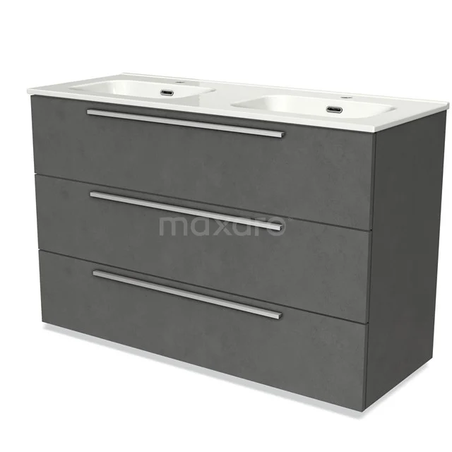 Modulo Vanity units with basin | 120 cm Dark grey concrete Flat front Ceramic 3 drawers BMW19-01600