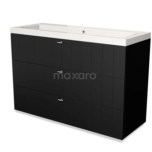 Modulo Badkamermeubel met wastafel | 120 cm Mat zwart Lamel front Mineraalmarmer 3 lades BMW19-01614