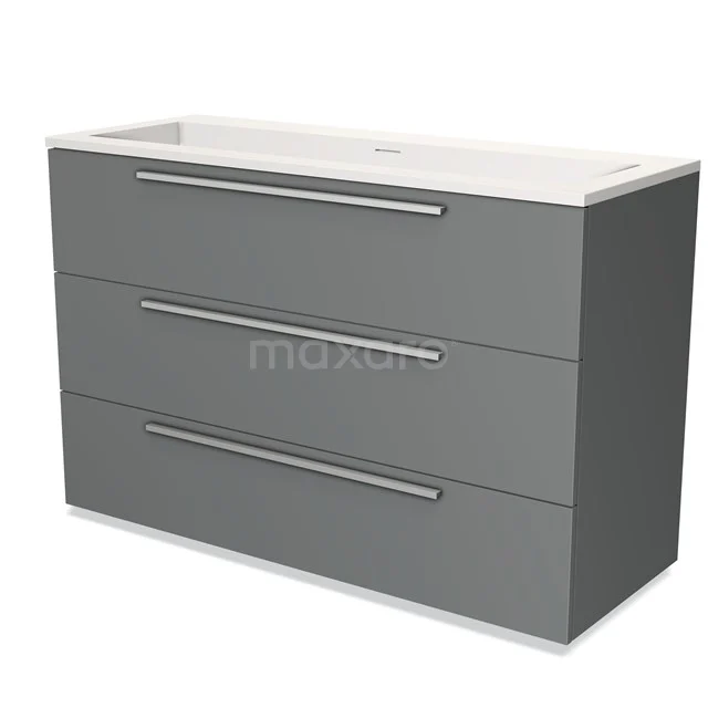 Grey Bathroom cabinet with 3 drawers, sleek design and integrated basin, ideal for modern bathrooms.