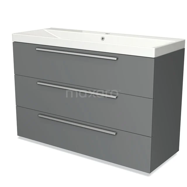 Bathroom cabinet in grey modern design, A matte finish, with three drawers and integrated basin. Perfect for bathroom storage.