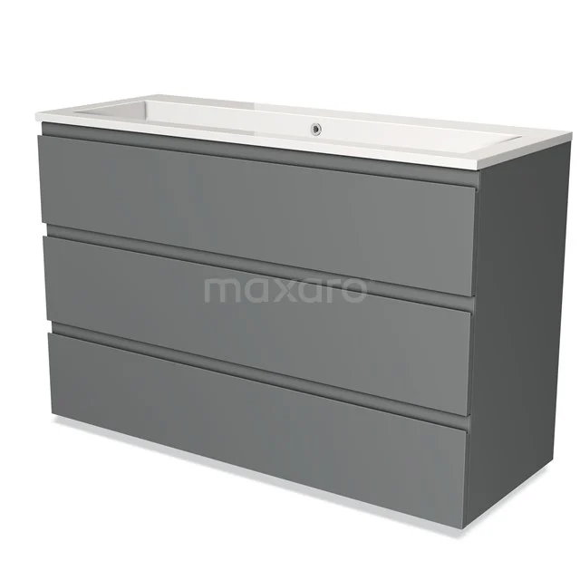 Grey bathroom unit with three drawers and ceramic basin, modern design, ideal for stylish bathroom storage.