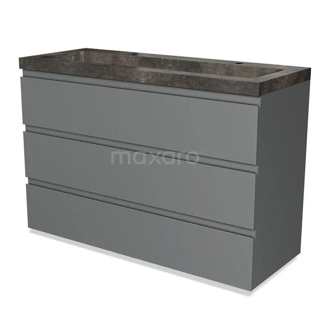 Modulo Vanity units with basin | 120 cm Mid grey Handle-less front Natural stone 3 drawers BMW19-01673 Grey bathroom unit with three drawers and a dark marble basin worktop, ideal for modern and sleek bathroom interiors.