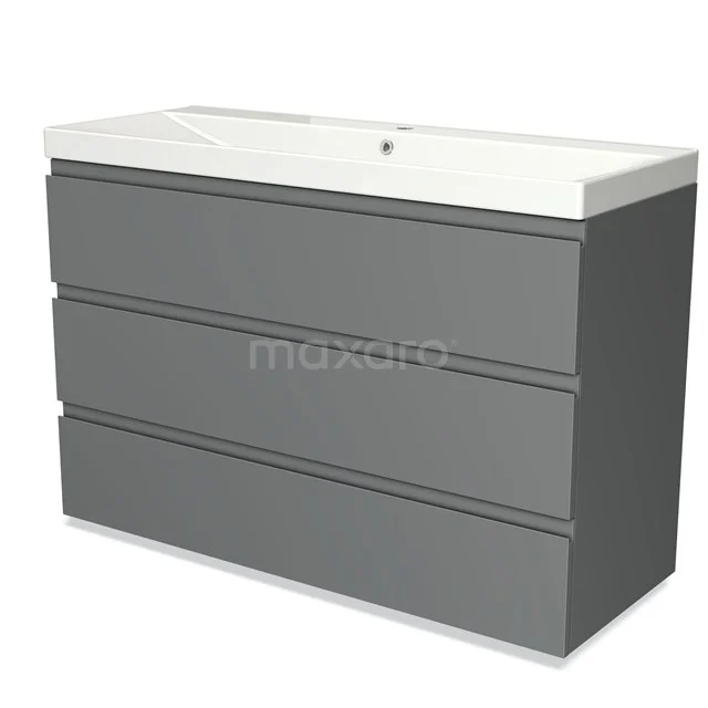 Modulo Vanity units with basin | 120 cm Mid grey Handle-less front Ceramic 3 drawers BMW19-01677 Grey bathroom furniture set with three drawers and white ceramic basin, modern style, perfect for a sleek bathroom.