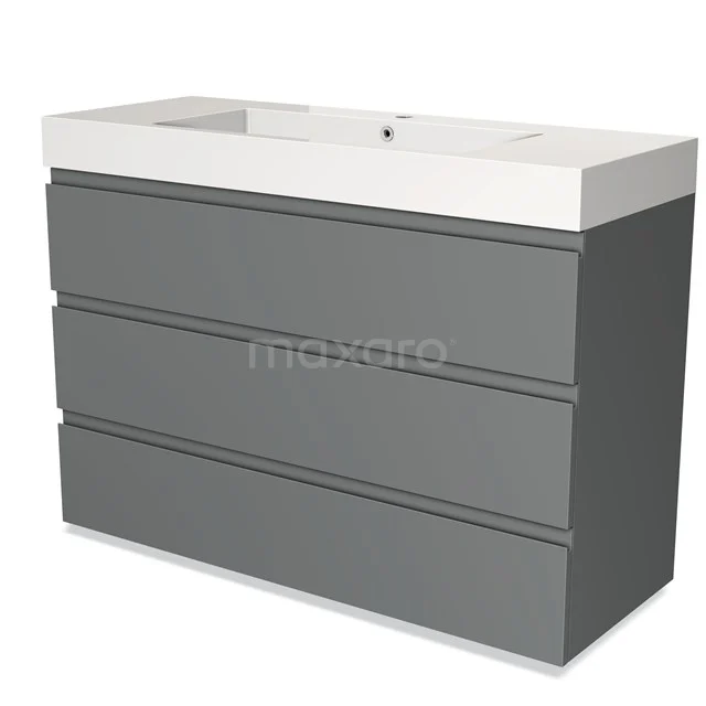 Modulo Vanity units with basin | 120 cm Mid grey Handle-less front Mineral marble 3 drawers BMW19-01678 Grey vanity unit with modern design, three drawers and integrated basin for stylish bathroom design.