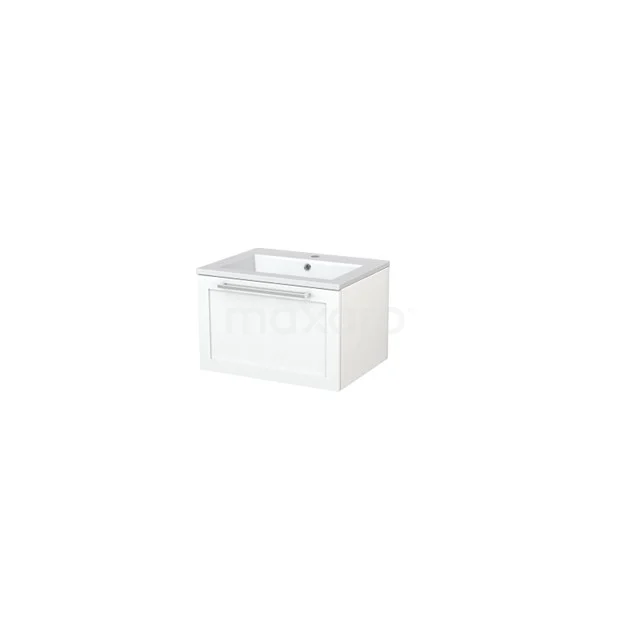Modulo+ Bathroom furniture with sink | 60 cm Matte white Frame front Mineral marble 1 drawer BMP005350 White Bathroom Vanity unit made of ceramic with a modern rectangular shape and soft-close drawers, ideal for small spaces.