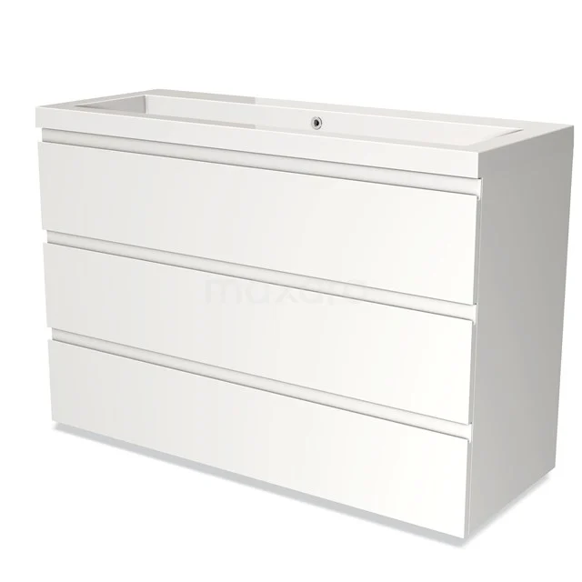 Modulo Vanity units with basin | 120 cm Matte white Handle-less front Mineral marble 3 drawers BMW19-01744