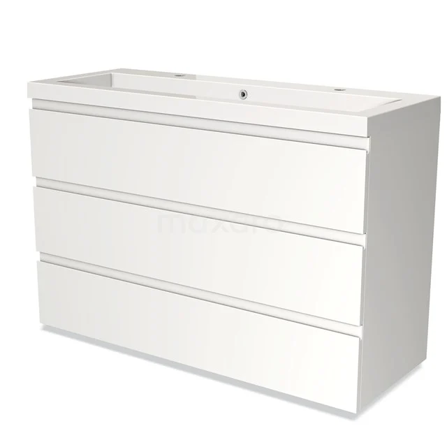 White Bathroom unit with three soft-close drawers, modern design and glossy finish, perfect for a stylish bathroom.