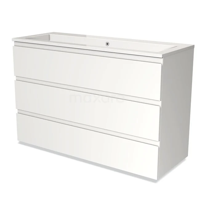 White rectangular bathroom cabinet with three drawers, modern design, suitable for basin, made of high-quality MDF material.