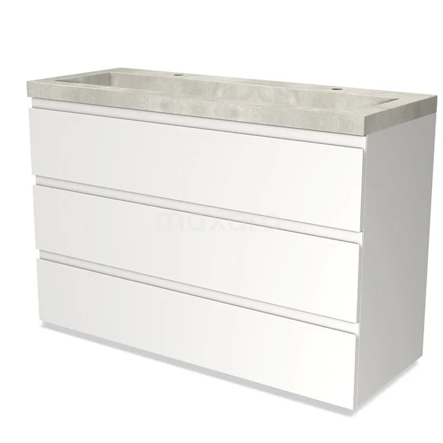 Modulo Vanity units with basin | 120 cm Matte white Handle-less front Concrete 3 drawers BMW19-01754