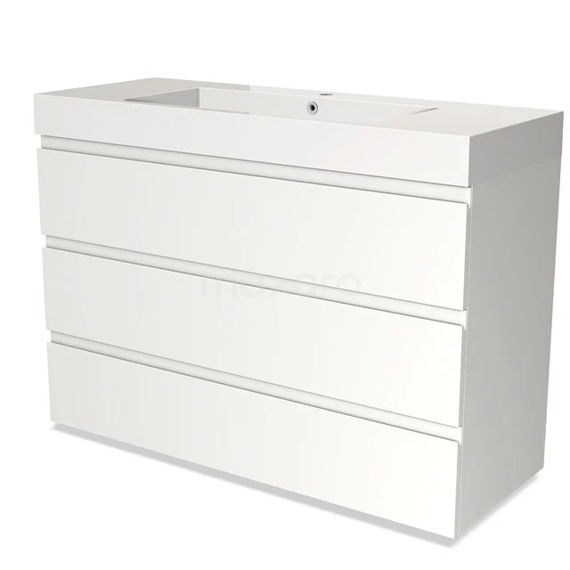 White vanity units with basin, modern design, three drawers and high-gloss finish for a stylish and functional bathroom.