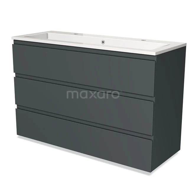 Grey bathroom furniture set with matte anthracite finish, soft-close drawers and a white ceramic basin.