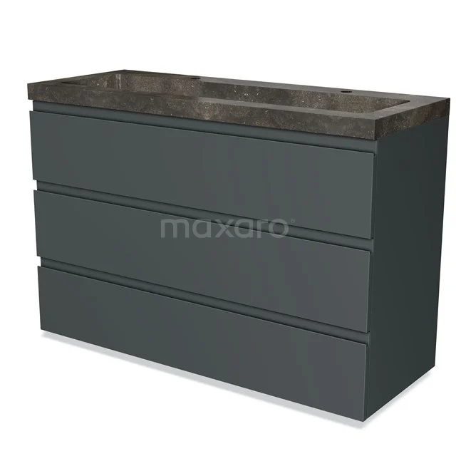 Modulo Vanity units with basin | 120 cm Dark grey Handle-less front Natural stone 3 drawers BMW19-01790 Dark grey bathroom unit with three drawers and a black marble basin worktop, modern design in high-quality materials.
