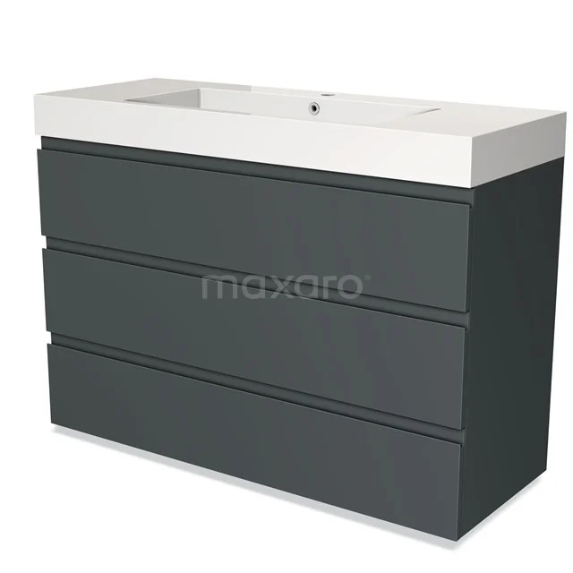 Modulo Vanity units with basin | 120 cm Dark grey Handle-less front Mineral marble 3 drawers BMW19-01795 Dark grey bathroom unit with integrated vanity units with basin, sleek design and three spacious drawers for optimal storage space.