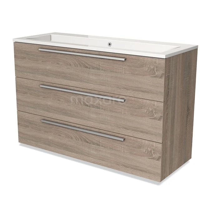Wooden bathroom unit with modern look, 3 spacious drawers and integrated vanity units with basin, ideal for a stylish bathroom.