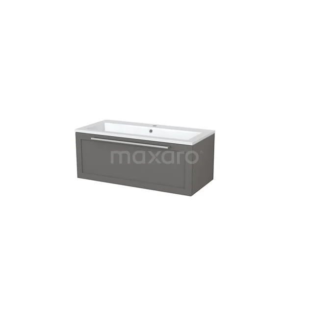 Modulo+ Bathroom furniture with sink | 100 cm Basalt Frame front Mineral marble 1 drawer BMP005366 Grey rectangular vanity set with white ceramic basin, ideal for modern bathroom design.