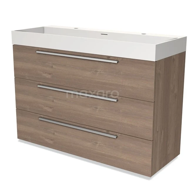 Modulo Vanity units with basin | 120 cm Mid brown oak Flat front Solid surface 3 drawers BMW19-01921