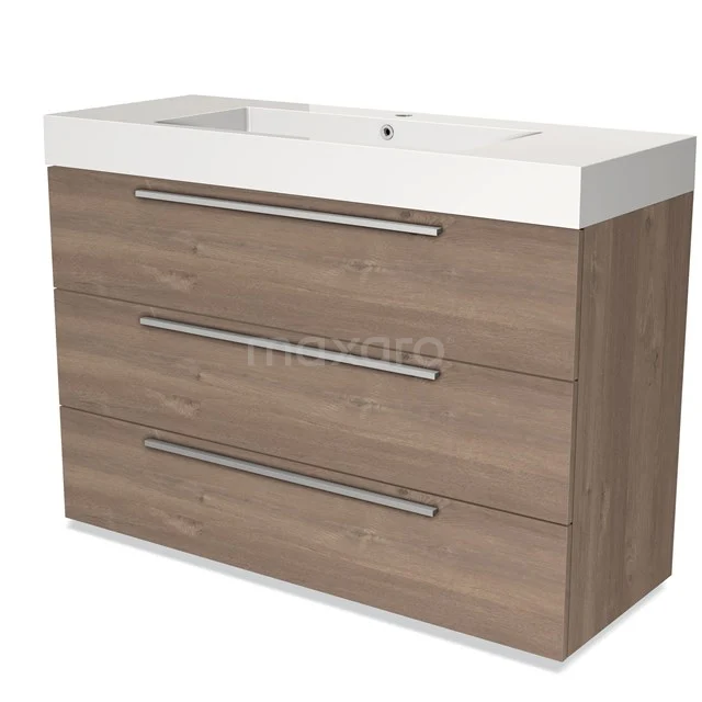 Modulo Vanity units with basin | 120 cm Mid brown oak Flat front Mineral marble 3 drawers BMW19-01925