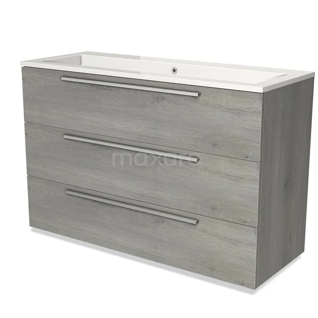 Modulo Bathroom furniture with sink | 120 cm Grey oak Flat front Mineral marble 3 drawers BMW19-01967 Grey wooden bathroom unit with two drawers, chrome handles and an integrated vanity units with basin, modern and sleek design.