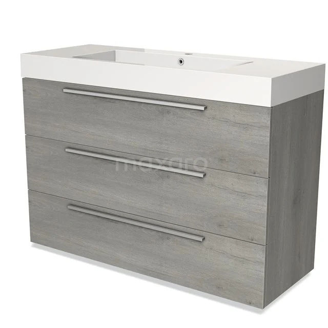 Modulo Bathroom furniture with sink | 120 cm Grey oak Flat front Mineral marble 3 drawers BMW19-01977 Grey wooden bathroom unit with three drawers and white vanity units with basin, modern design with metal handles.