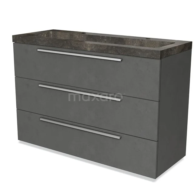 Modulo Vanity units with basin | 120 cm Dark grey concrete Flat front Natural stone 3 drawers BMW19-02011 Luxury grey bathroom unit with three drawers, sleek design and black marble worktop from the Modern Line series.