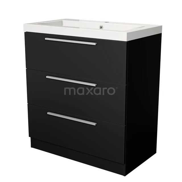 Modulo Vanity units with basin | 80 cm Matte black Flat front Mineral marble 3 standing drawers BMW19S-00003