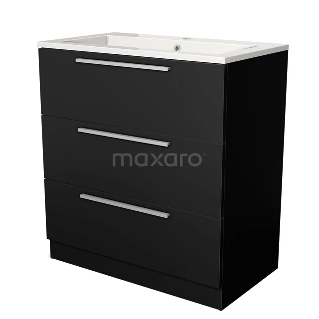 Modulo Vanity units with basin | 80 cm Matte black Flat front Mineral marble 3 standing drawers BMW19S-00004