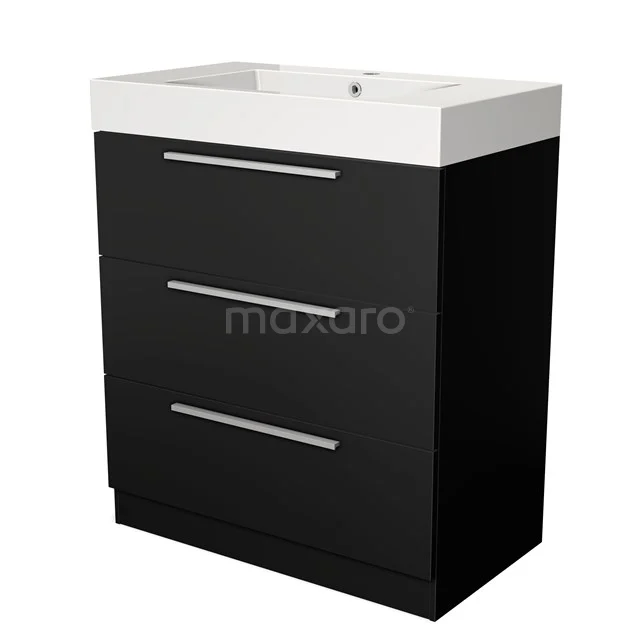 Modulo Vanity units with basin | 80 cm Matte black Flat front Mineral marble 3 standing drawers BMW19S-00015
