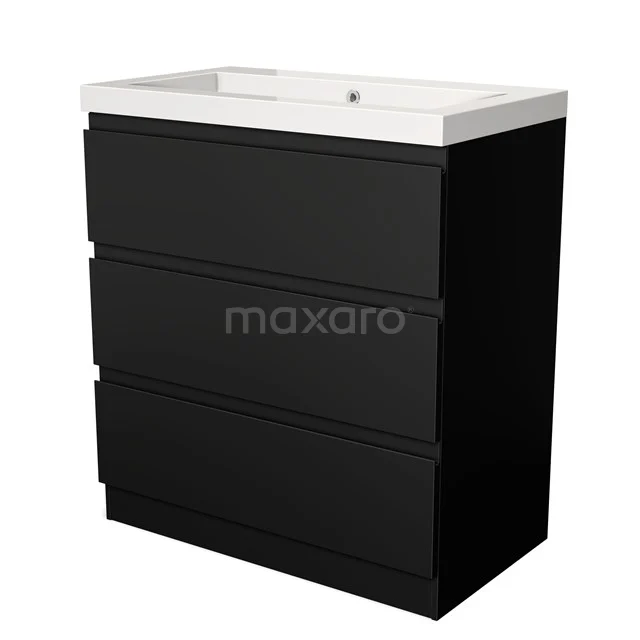 Modulo Vanity units with basin | 80 cm Matte black Handle-less front Mineral marble 3 standing drawers BMW19S-00034