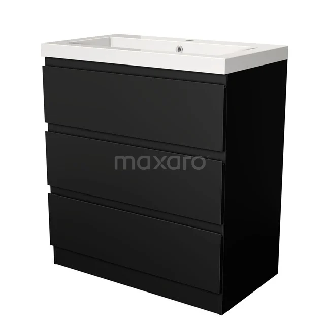 Modulo Vanity units with basin | 80 cm Matte black Handle-less front Mineral marble 3 standing drawers BMW19S-00035